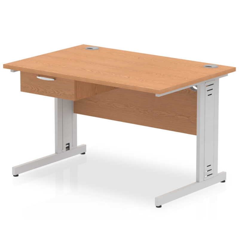 Surge Cable Managed Straight Desk Silver Frame With Single One Drawer Fixed Pedestal - Image 5