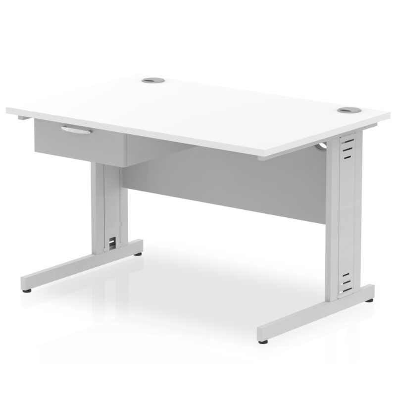 Surge Cable Managed Straight Desk Silver Frame With Single One Drawer Fixed Pedestal - Image 6