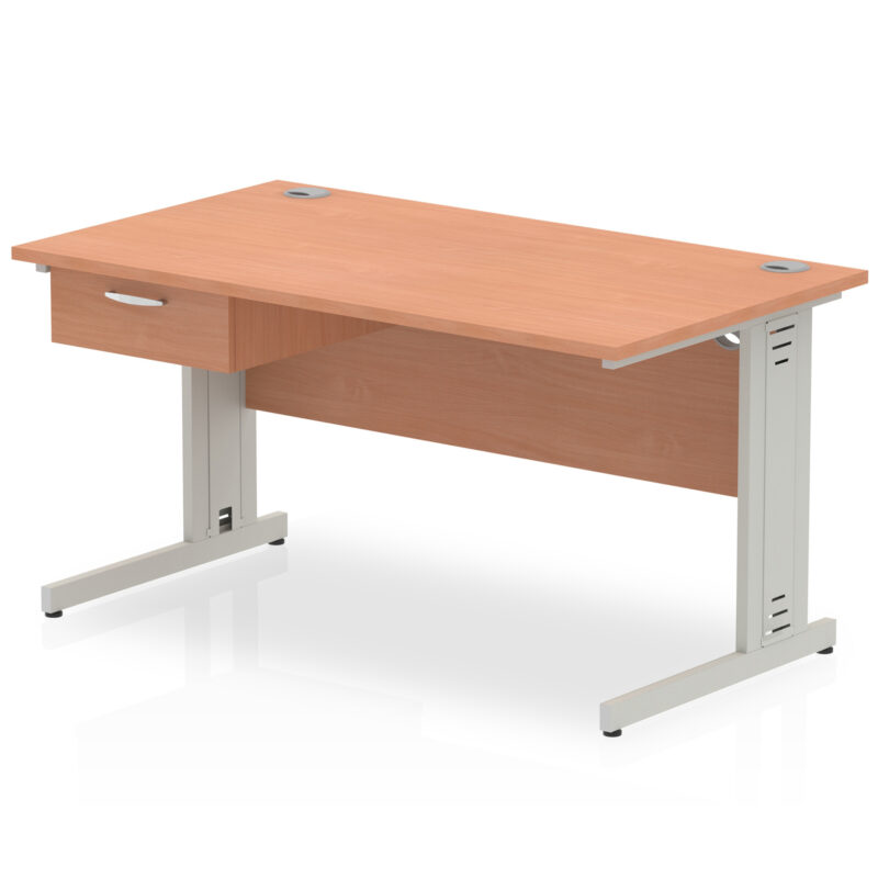 Surge Cable Managed Straight Desk Silver Frame With Single One Drawer Fixed Pedestal - Image 8