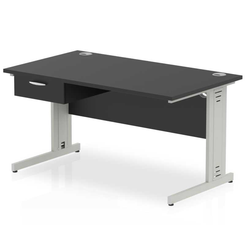 Surge Cable Managed Straight Desk Silver Frame With Single One Drawer Fixed Pedestal - Image 9