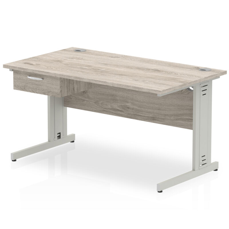 Surge Cable Managed Straight Desk Silver Frame With Single One Drawer Fixed Pedestal - Image 10