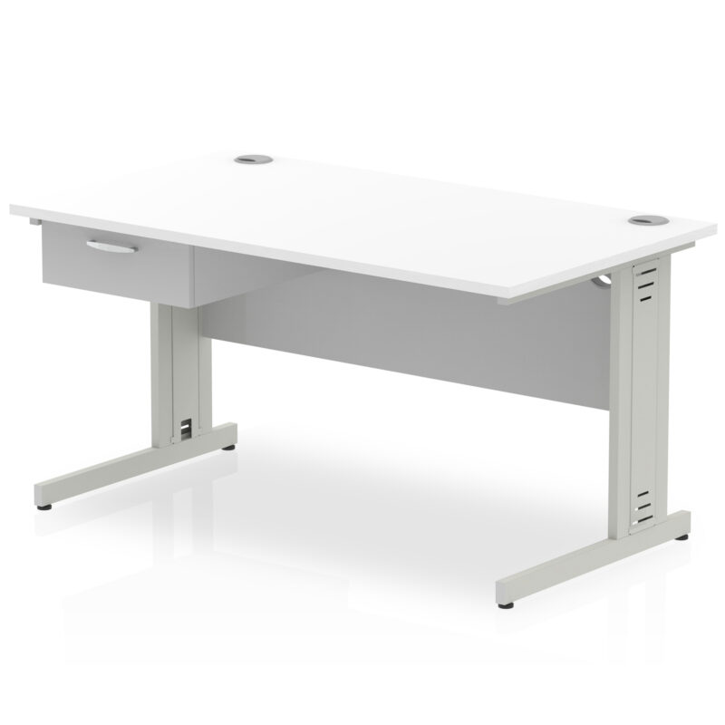 Surge Cable Managed Straight Desk Silver Frame With Single One Drawer Fixed Pedestal - Image 13