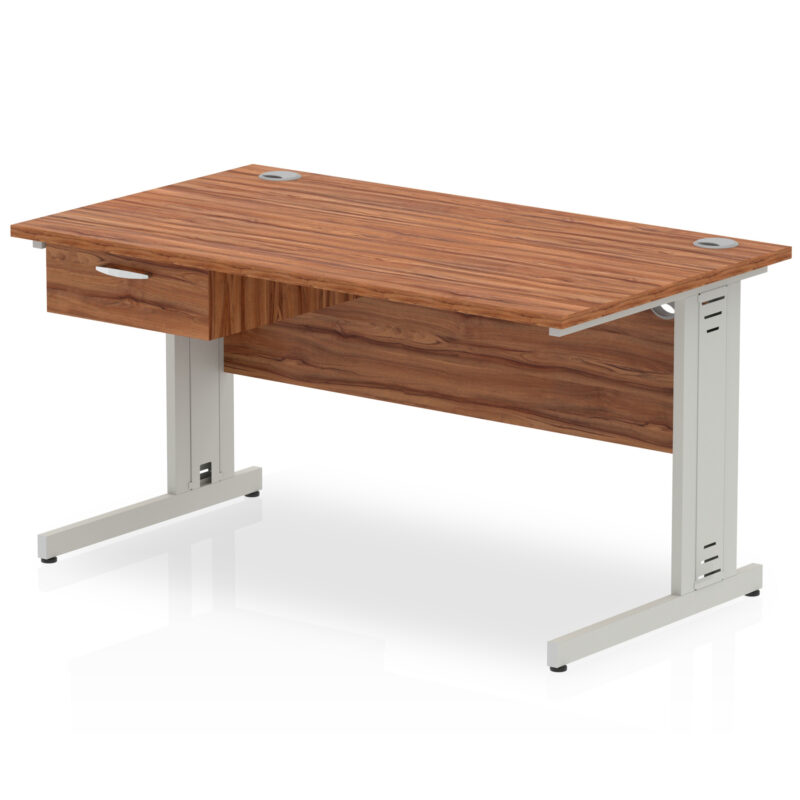 Surge Cable Managed Straight Desk Silver Frame With Single One Drawer Fixed Pedestal - Image 14