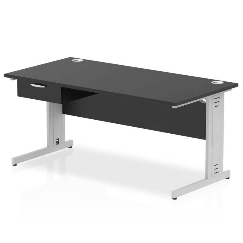 Surge Cable Managed Straight Desk Silver Frame With Single One Drawer Fixed Pedestal - Image 16