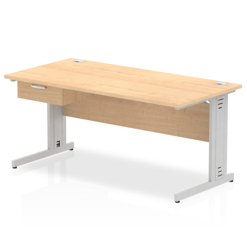 Surge Cable Managed Straight Desk Silver Frame With Single One Drawer Fixed Pedestal - Image 18