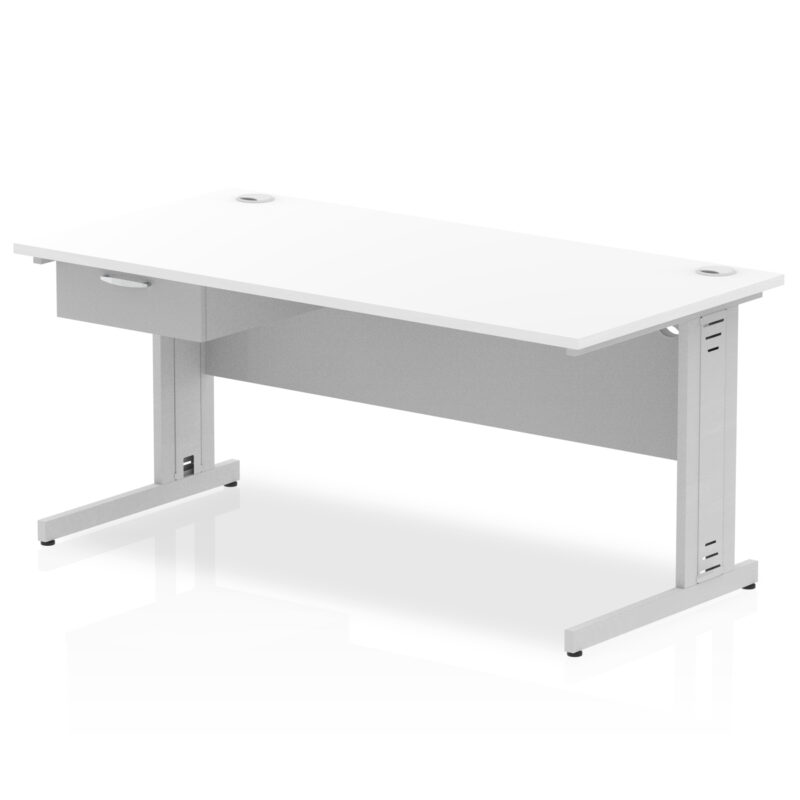 Surge Cable Managed Straight Desk Silver Frame With Single One Drawer Fixed Pedestal - Image 20