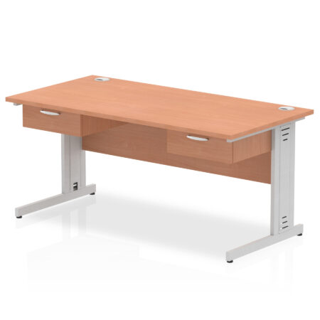 Surge Cable Managed Straight Desk Silver Frame With Two One Drawer Fixed Pedestals