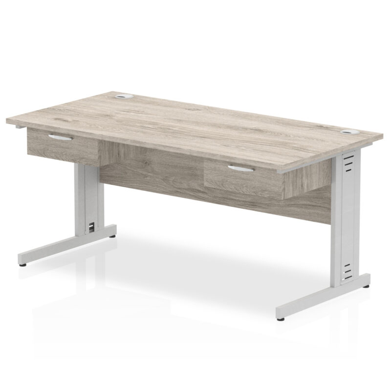 Surge Cable Managed Straight Desk Silver Frame With Two One Drawer Fixed Pedestals - Image 3