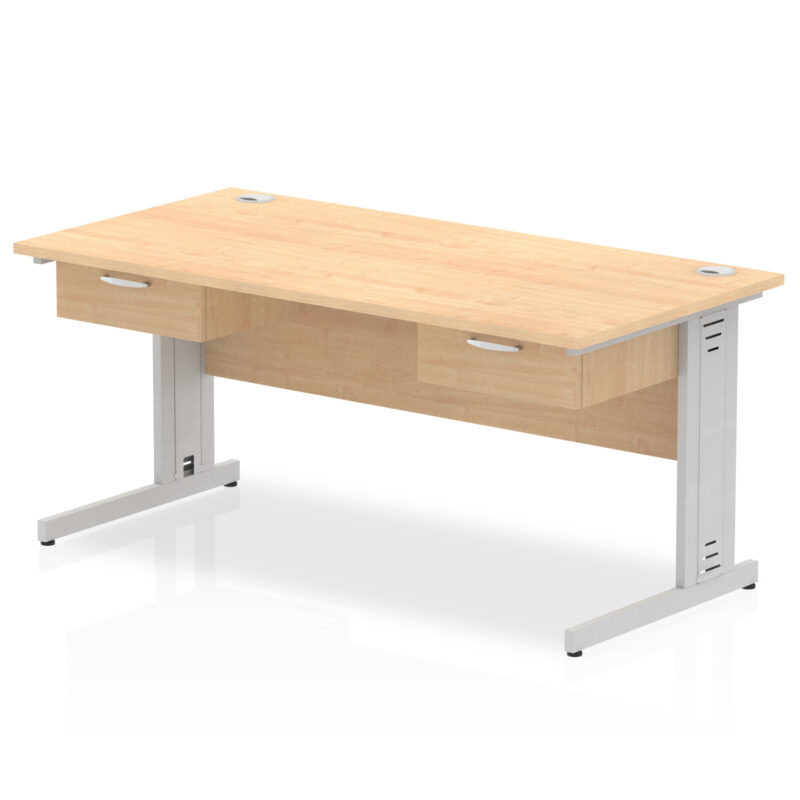 Surge Cable Managed Straight Desk Silver Frame With Two One Drawer Fixed Pedestals - Image 4