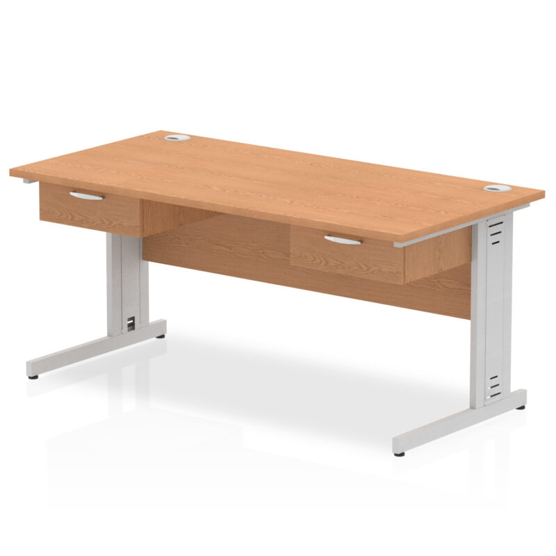 Surge Cable Managed Straight Desk Silver Frame With Two One Drawer Fixed Pedestals - Image 5