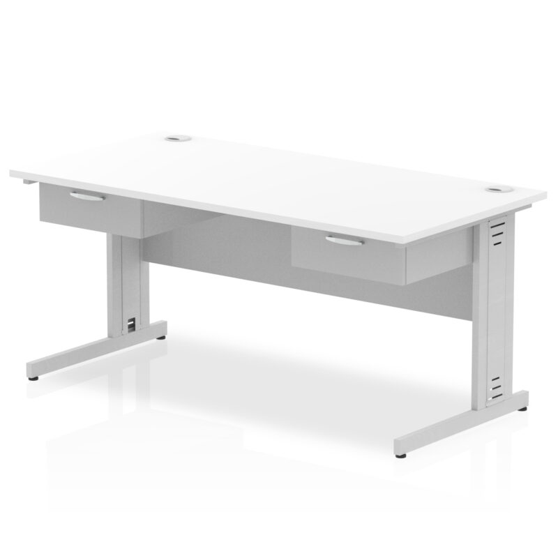Surge Cable Managed Straight Desk Silver Frame With Two One Drawer Fixed Pedestals - Image 6