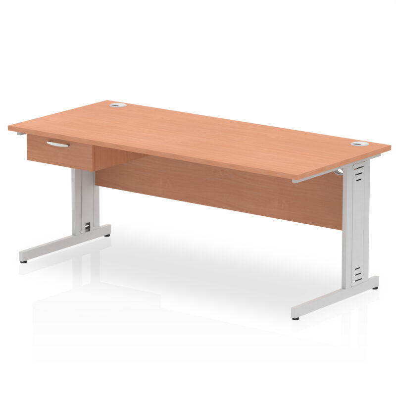 Surge Cable Managed Straight Desk Silver Frame With Single One Drawer Fixed Pedestal - Image 22