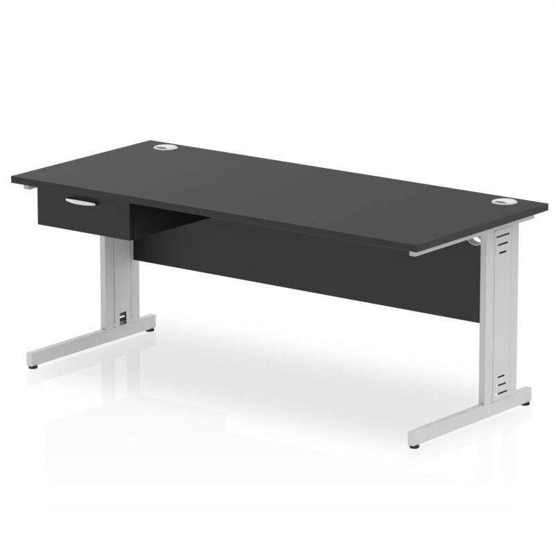 Surge Cable Managed Straight Desk Silver Frame With Single One Drawer Fixed Pedestal - Image 23