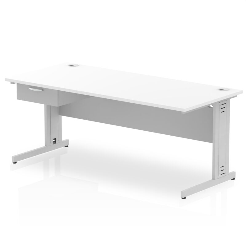 Surge Cable Managed Straight Desk Silver Frame With Single One Drawer Fixed Pedestal - Image 27