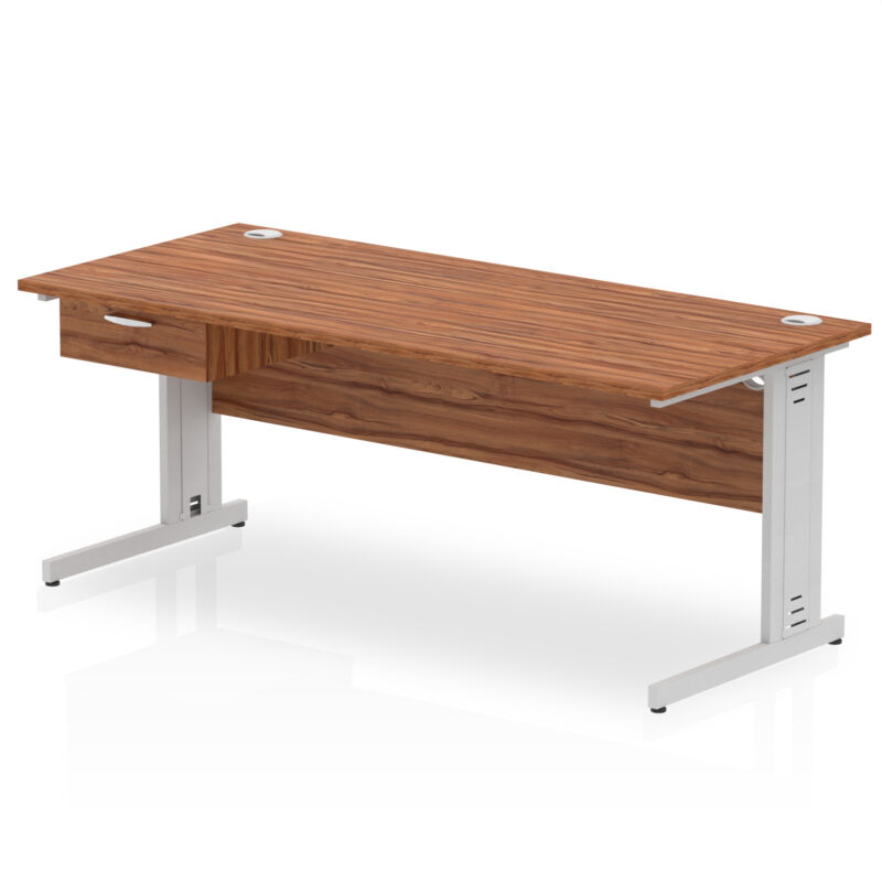 Surge Cable Managed Straight Desk Silver Frame With Single One Drawer Fixed Pedestal - Image 28