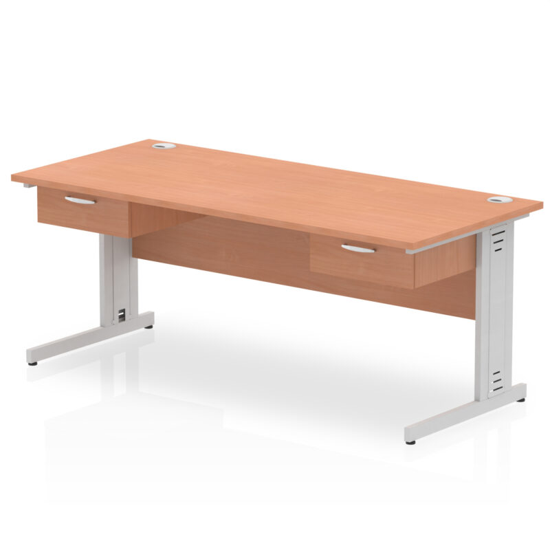 Surge Cable Managed Straight Desk Silver Frame With Two One Drawer Fixed Pedestals - Image 8