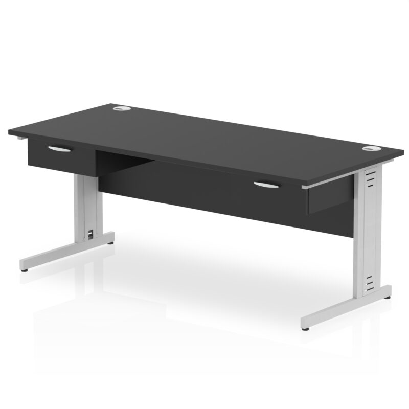 Surge Cable Managed Straight Desk Silver Frame With Two One Drawer Fixed Pedestals - Image 9