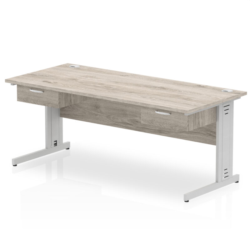 Surge Cable Managed Straight Desk Silver Frame With Two One Drawer Fixed Pedestals - Image 10
