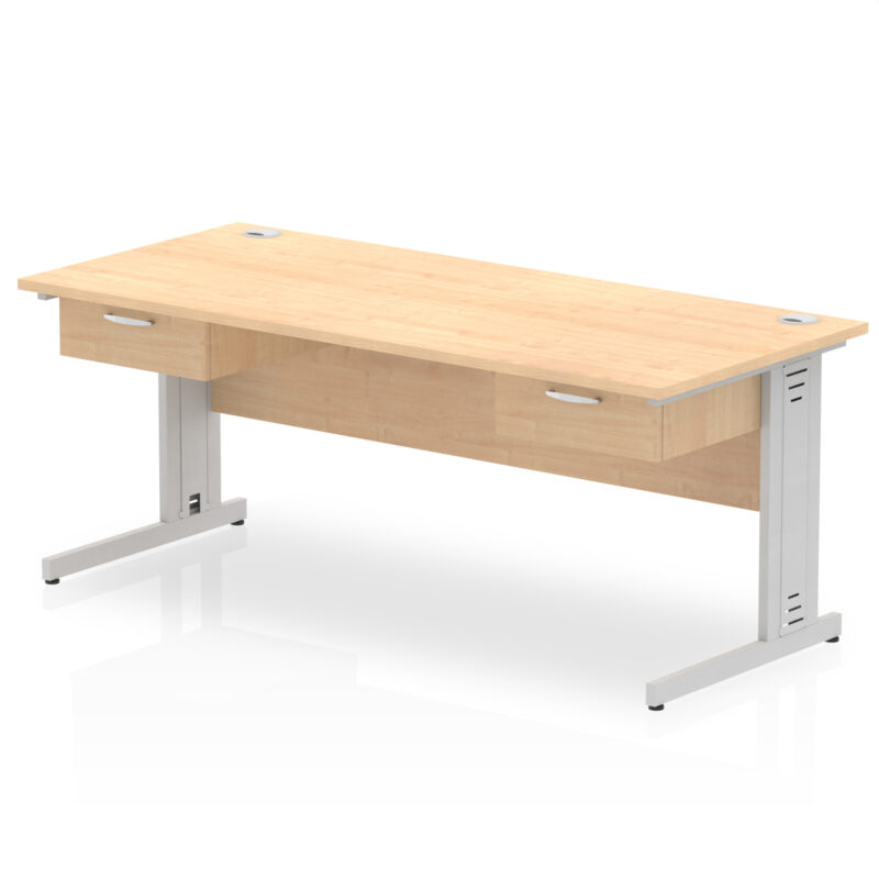 Surge Cable Managed Straight Desk Silver Frame With Two One Drawer Fixed Pedestals - Image 11