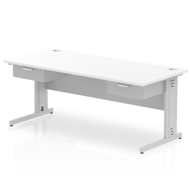 Surge Cable Managed Straight Desk Silver Frame With Two One Drawer Fixed Pedestals - Image 13