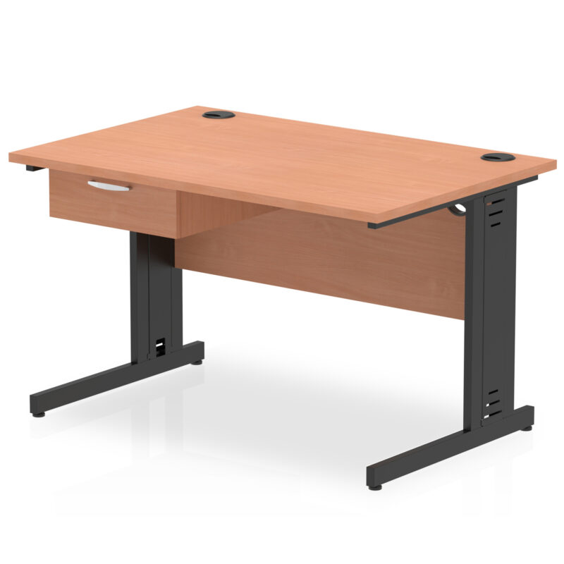 Surge Cable Managed Straight Desk Black Frame With Single One Drawer Fixed Pedestal