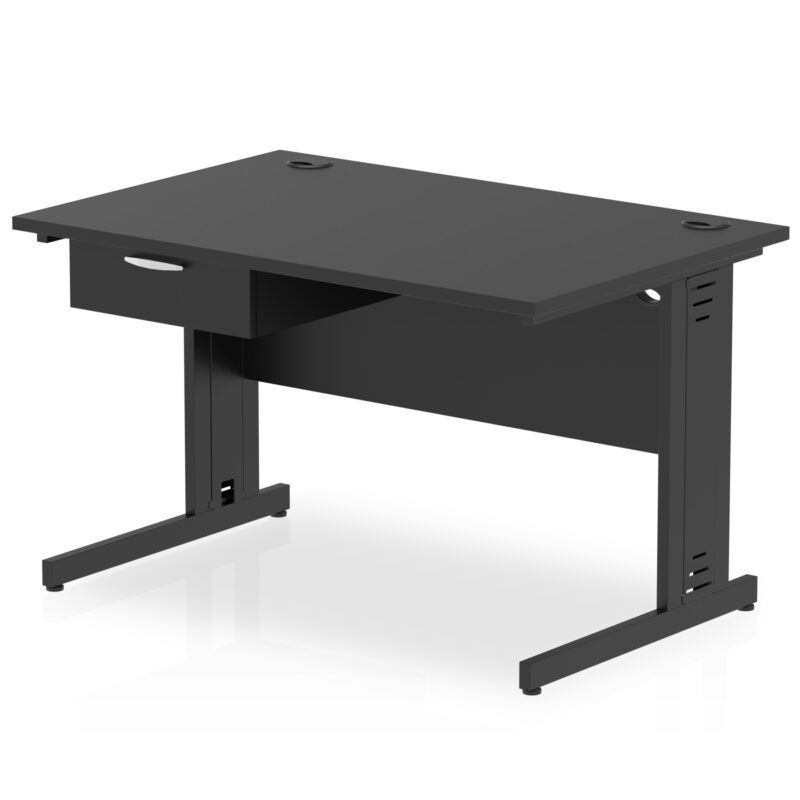 Surge Cable Managed Straight Desk Black Frame With Single One Drawer Fixed Pedestal - Image 2
