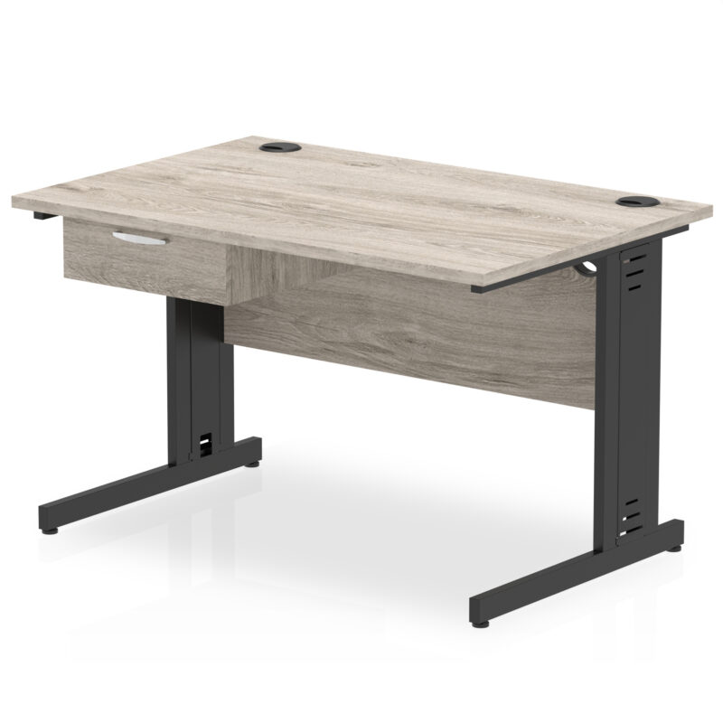 Surge Cable Managed Straight Desk Black Frame With Single One Drawer Fixed Pedestal - Image 3