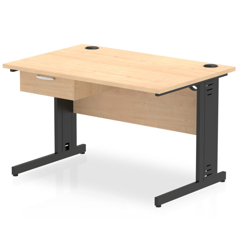 Surge Cable Managed Straight Desk Black Frame With Single One Drawer Fixed Pedestal - Image 4