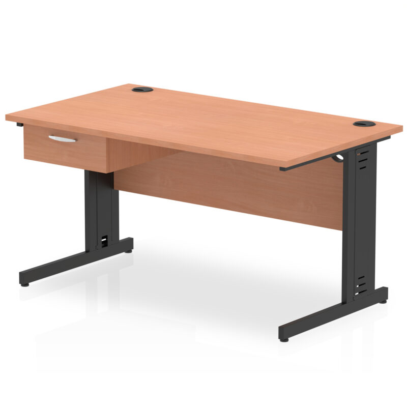 Surge Cable Managed Straight Desk Black Frame With Single One Drawer Fixed Pedestal - Image 8
