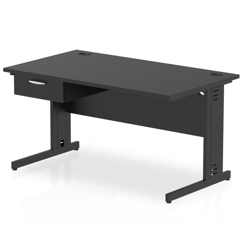 Surge Cable Managed Straight Desk Black Frame With Single One Drawer Fixed Pedestal - Image 9