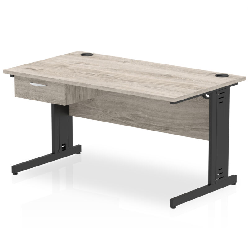 Surge Cable Managed Straight Desk Black Frame With Single One Drawer Fixed Pedestal - Image 10