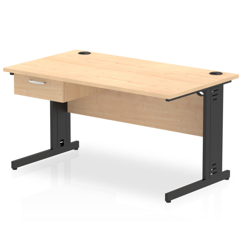 Surge Cable Managed Straight Desk Black Frame With Single One Drawer Fixed Pedestal - Image 11