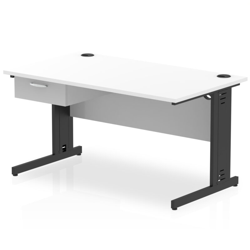 Surge Cable Managed Straight Desk Black Frame With Single One Drawer Fixed Pedestal - Image 13