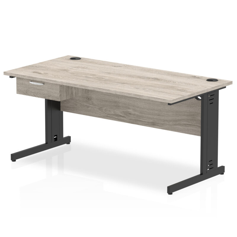 Surge Cable Managed Straight Desk Black Frame With Single One Drawer Fixed Pedestal - Image 17