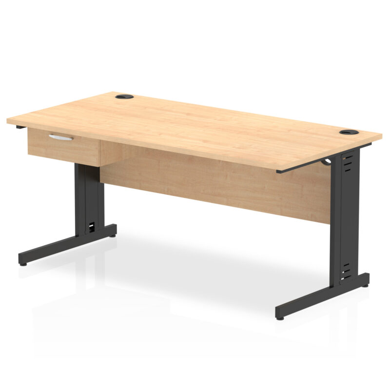 Surge Cable Managed Straight Desk Black Frame With Single One Drawer Fixed Pedestal - Image 18