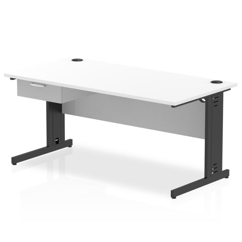Surge Cable Managed Straight Desk Black Frame With Single One Drawer Fixed Pedestal - Image 20