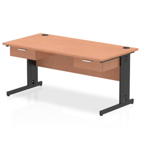 Surge Cable Managed Straight Desk Black Frame With Two One Drawer Fixed Pedestals