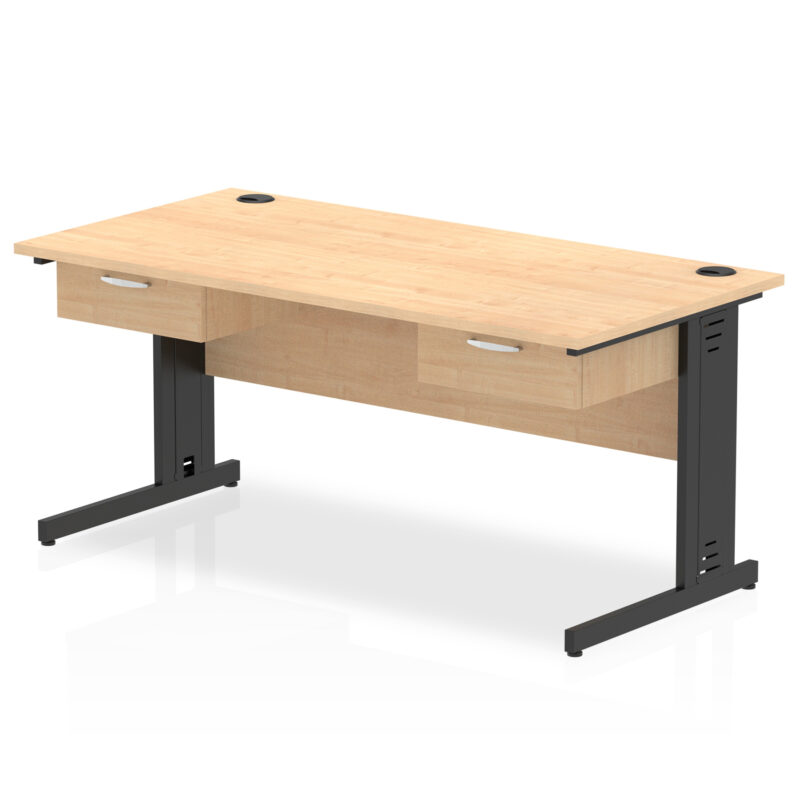Surge Cable Managed Straight Desk Black Frame With Two One Drawer Fixed Pedestals - Image 4