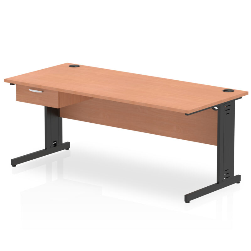 Surge Cable Managed Straight Desk Black Frame With Single One Drawer Fixed Pedestal - Image 22