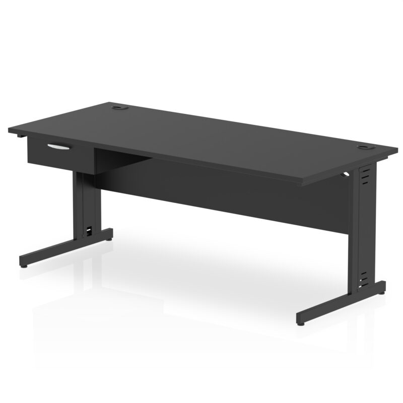 Surge Cable Managed Straight Desk Black Frame With Single One Drawer Fixed Pedestal - Image 23