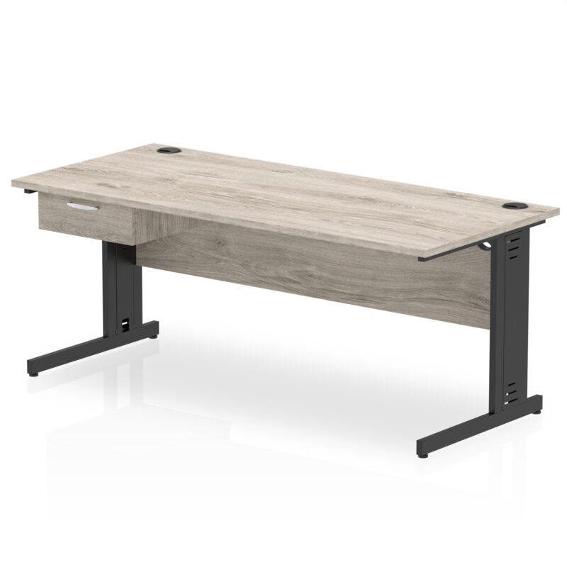 Surge Cable Managed Straight Desk Black Frame With Single One Drawer Fixed Pedestal - Image 24