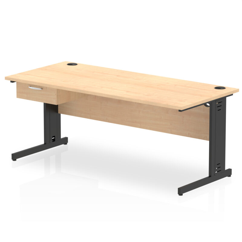 Surge Cable Managed Straight Desk Black Frame With Single One Drawer Fixed Pedestal - Image 25