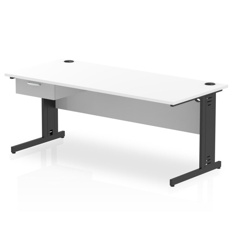 Surge Cable Managed Straight Desk Black Frame With Single One Drawer Fixed Pedestal - Image 27