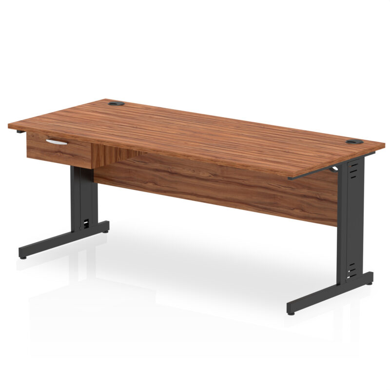 Surge Cable Managed Straight Desk Black Frame With Single One Drawer Fixed Pedestal - Image 28