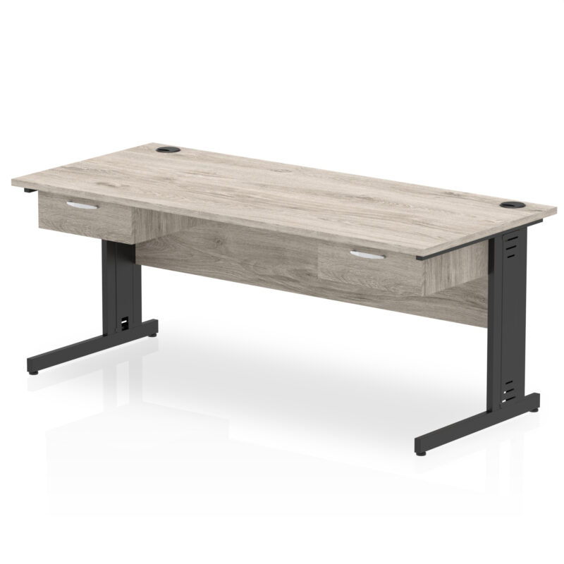 Surge Cable Managed Straight Desk Black Frame With Two One Drawer Fixed Pedestals - Image 10