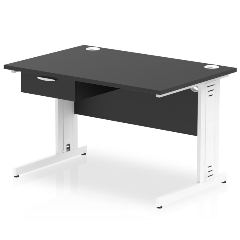 Surge Cable Managed Straight Desk White Frame With Single One Drawer Fixed Pedestal - Image 2