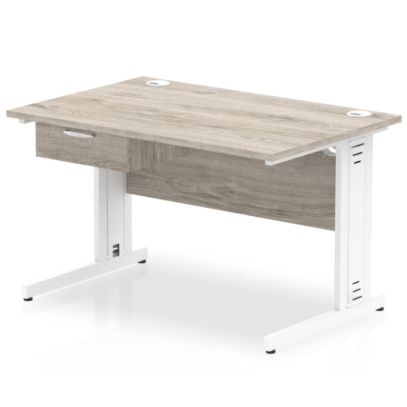 Surge Cable Managed Straight Desk White Frame With Single One Drawer Fixed Pedestal - Image 3