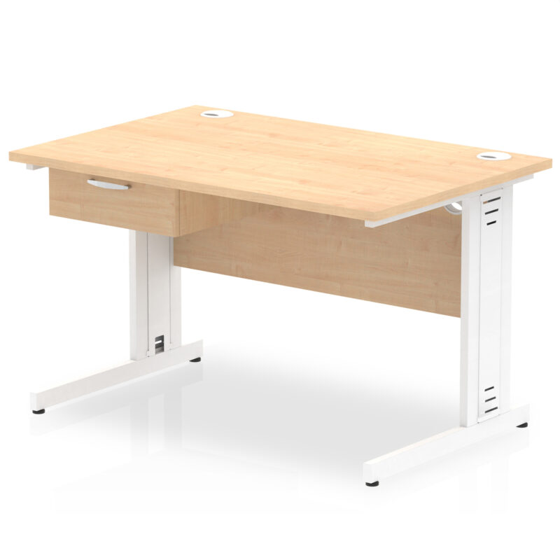 Surge Cable Managed Straight Desk White Frame With Single One Drawer Fixed Pedestal - Image 4
