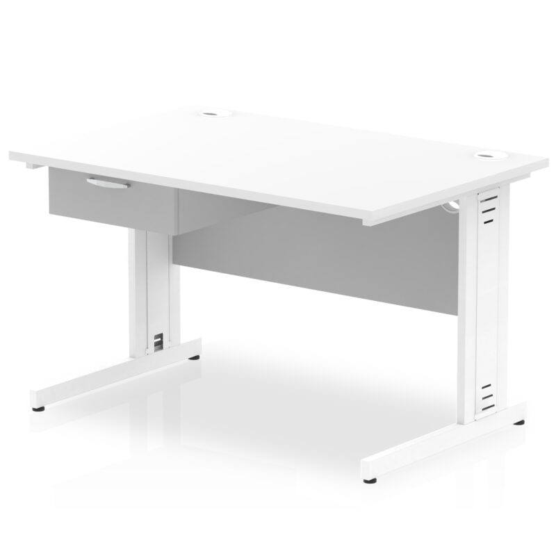Surge Cable Managed Straight Desk White Frame With Single One Drawer Fixed Pedestal - Image 6
