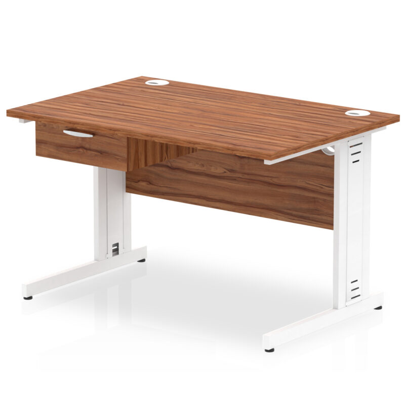 Surge Cable Managed Straight Desk White Frame With Single One Drawer Fixed Pedestal - Image 7